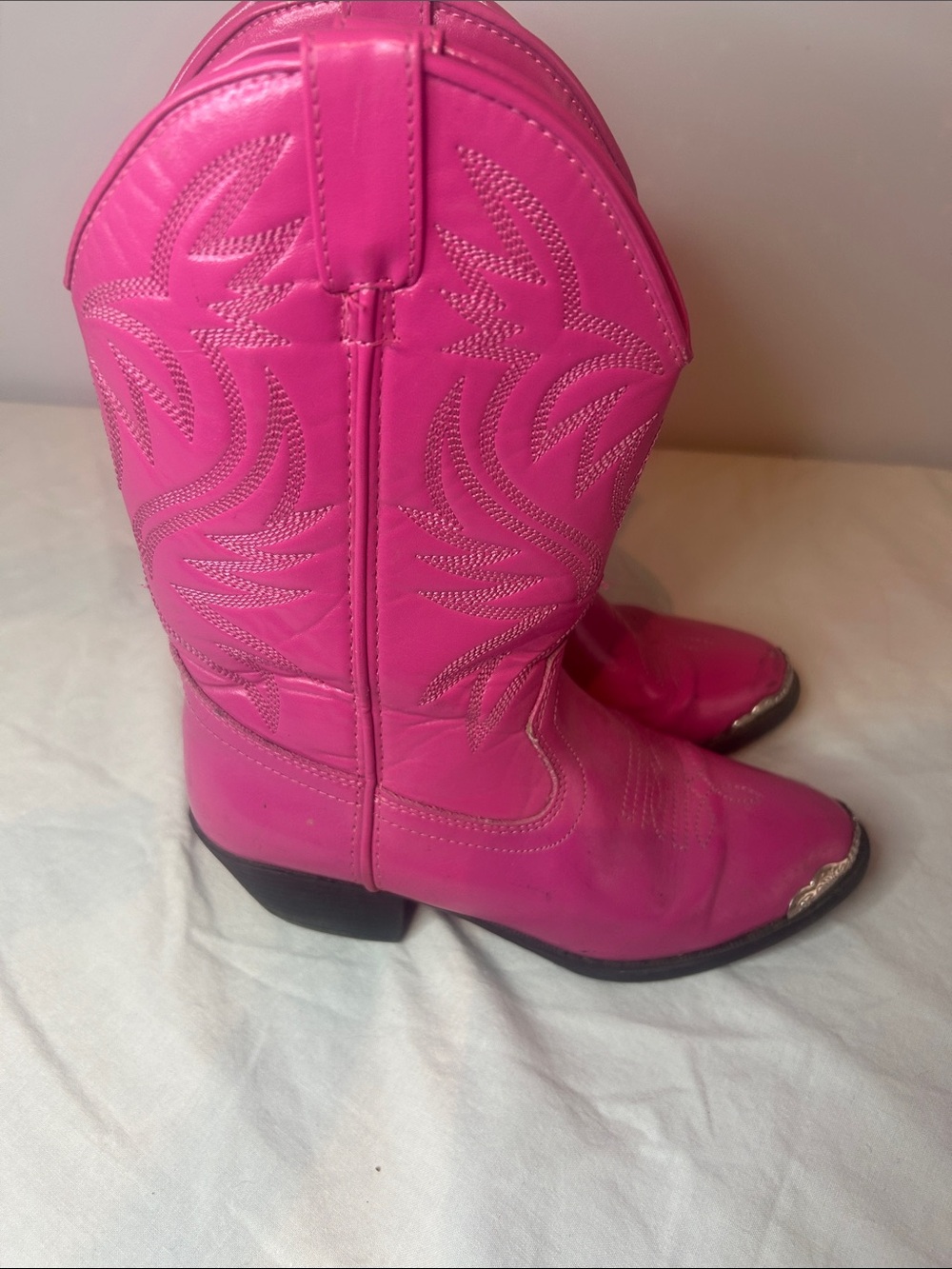 Pink Western Cowboy Boots with Silver Toe Detail